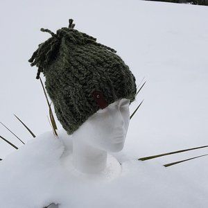 Hand Knitted winter Hat, wool made, army green